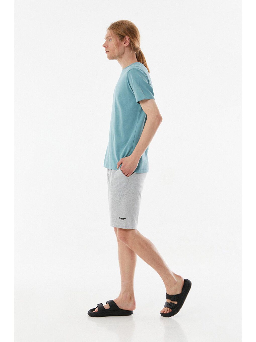 Gri Baskılı Beli Bağcıklı Şort-4