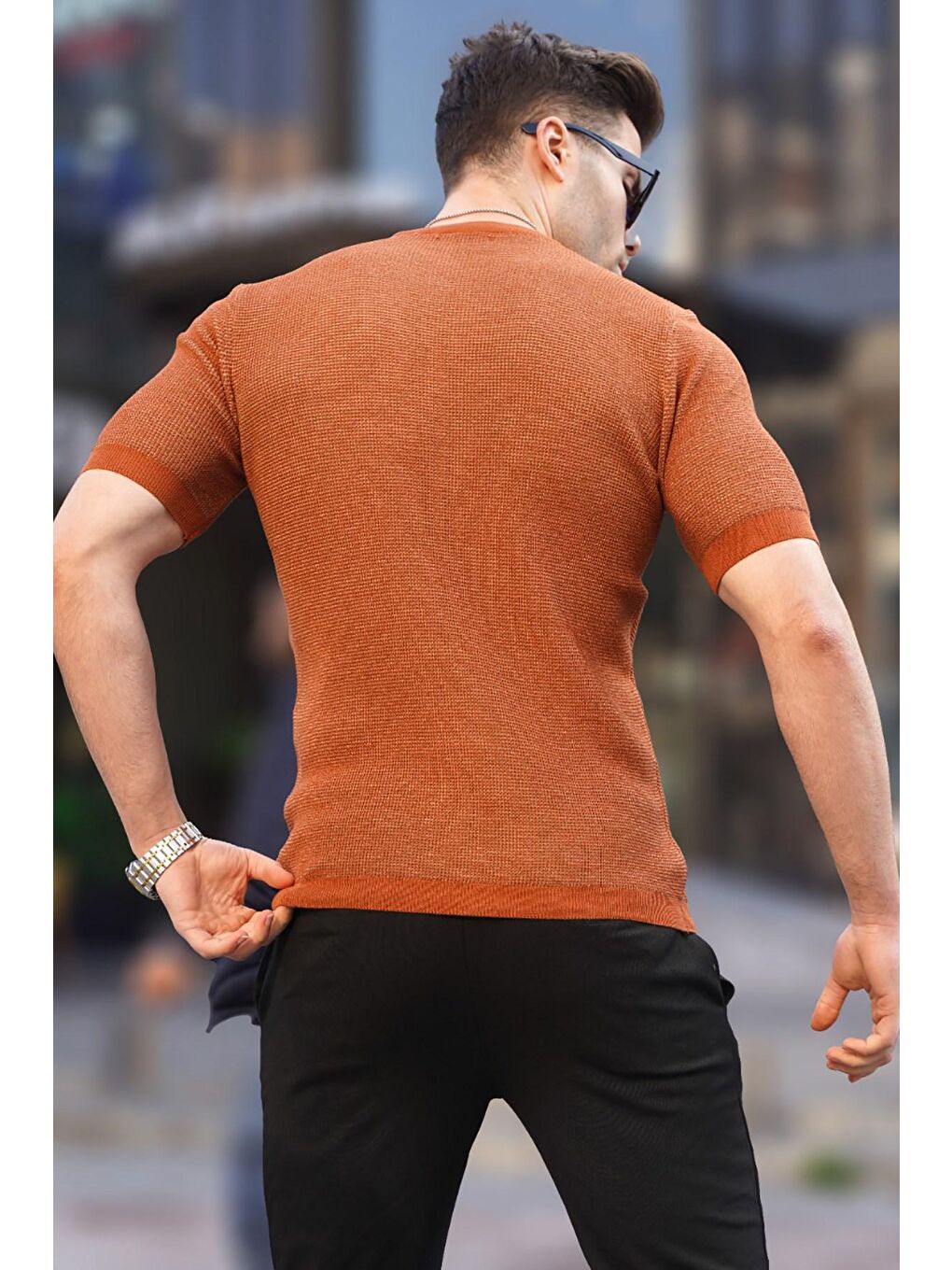 Kahverengi Erkek Kiremit Triko Tişört 5076-1