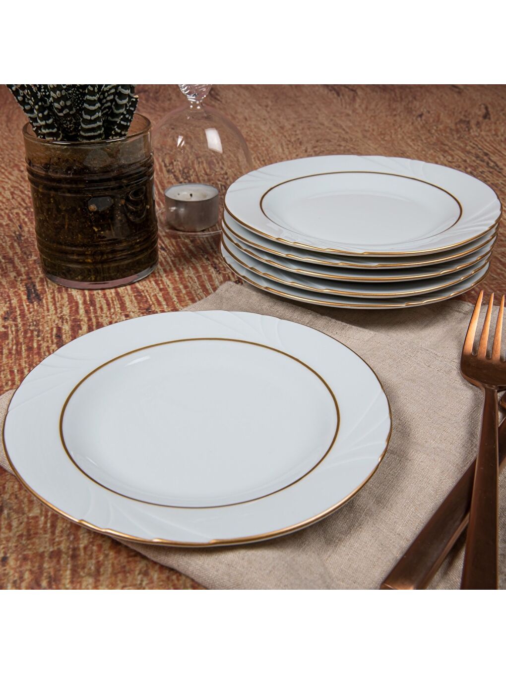 Ekru Soprano 16 cm Tatlı Tabağı 6 Adet Mat Altın Yaldız