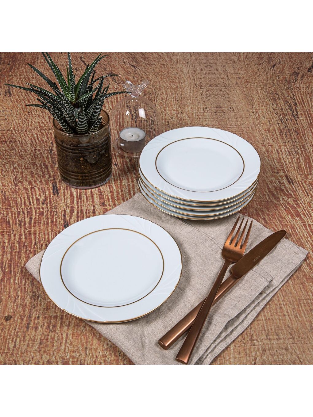 Ekru Soprano 16 cm Tatlı Tabağı 6 Adet Mat Altın Yaldız-2