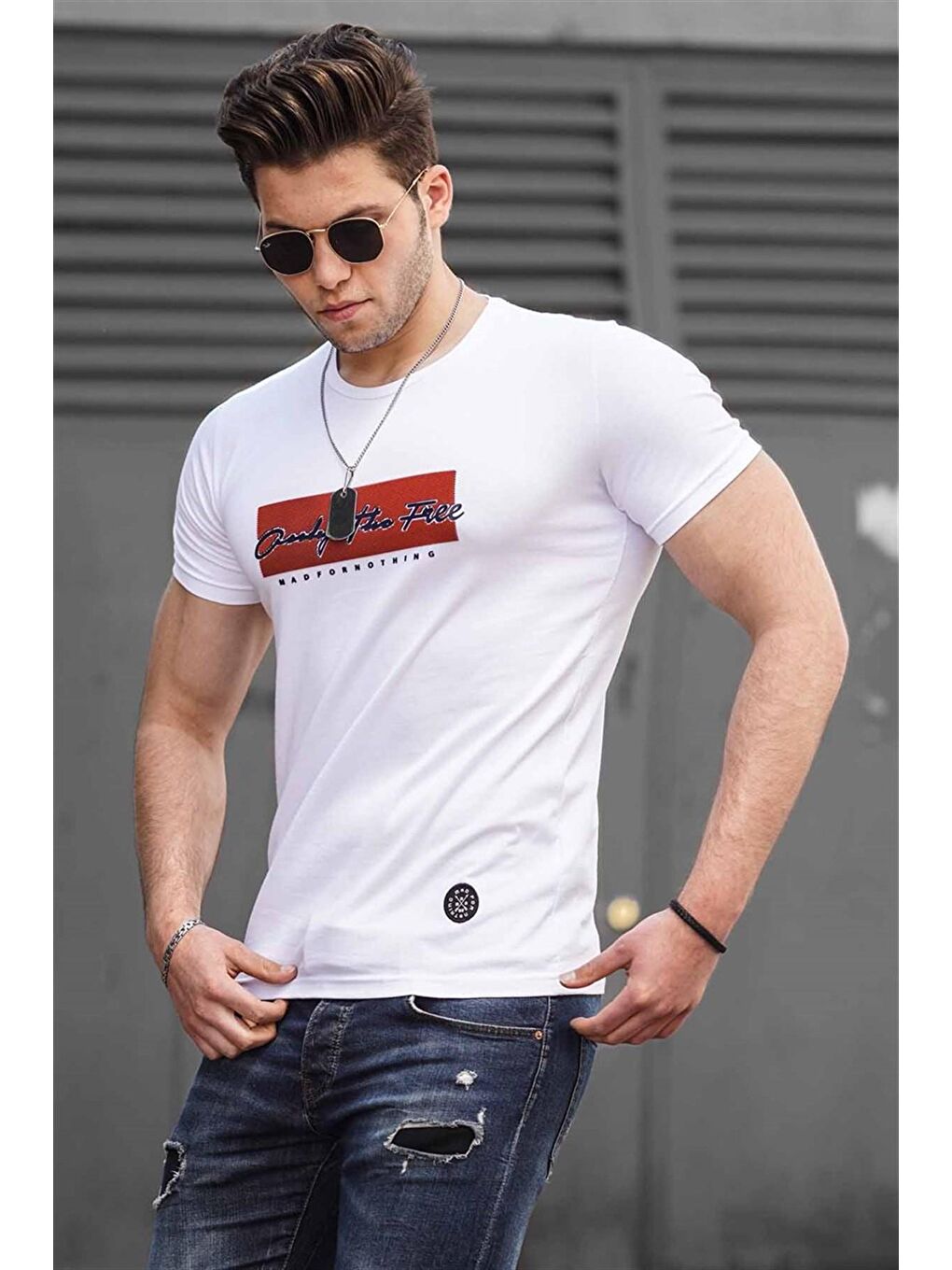 Baskılı Beyaz Erkek Tişört 4589