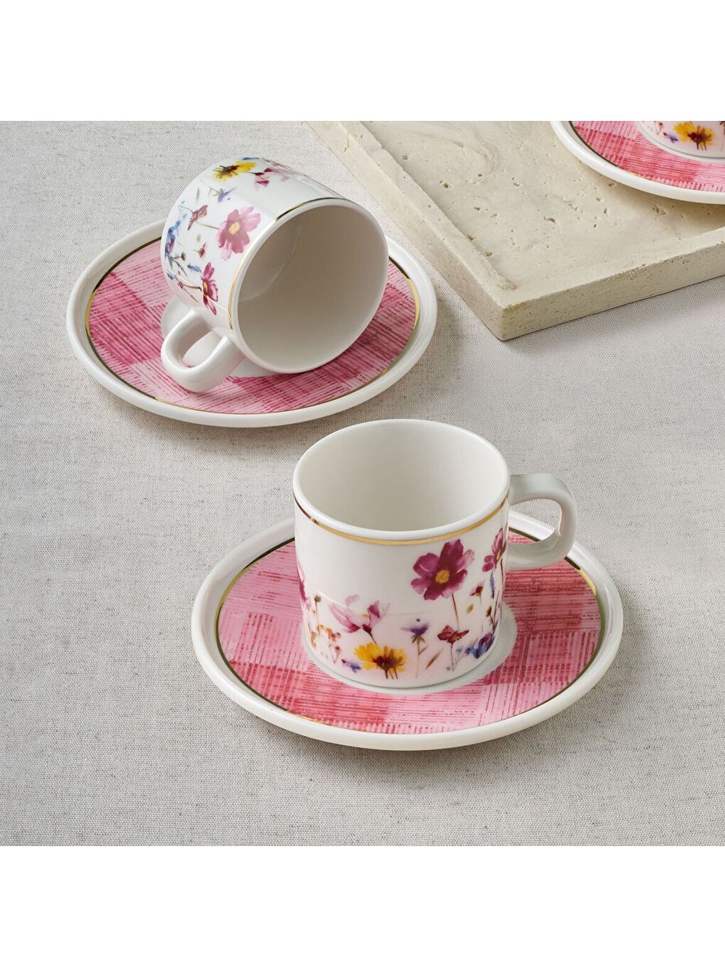 Ekru Mental 4 Parça 2 Kişilik Kahve Fincan Takımı Pembe 67092