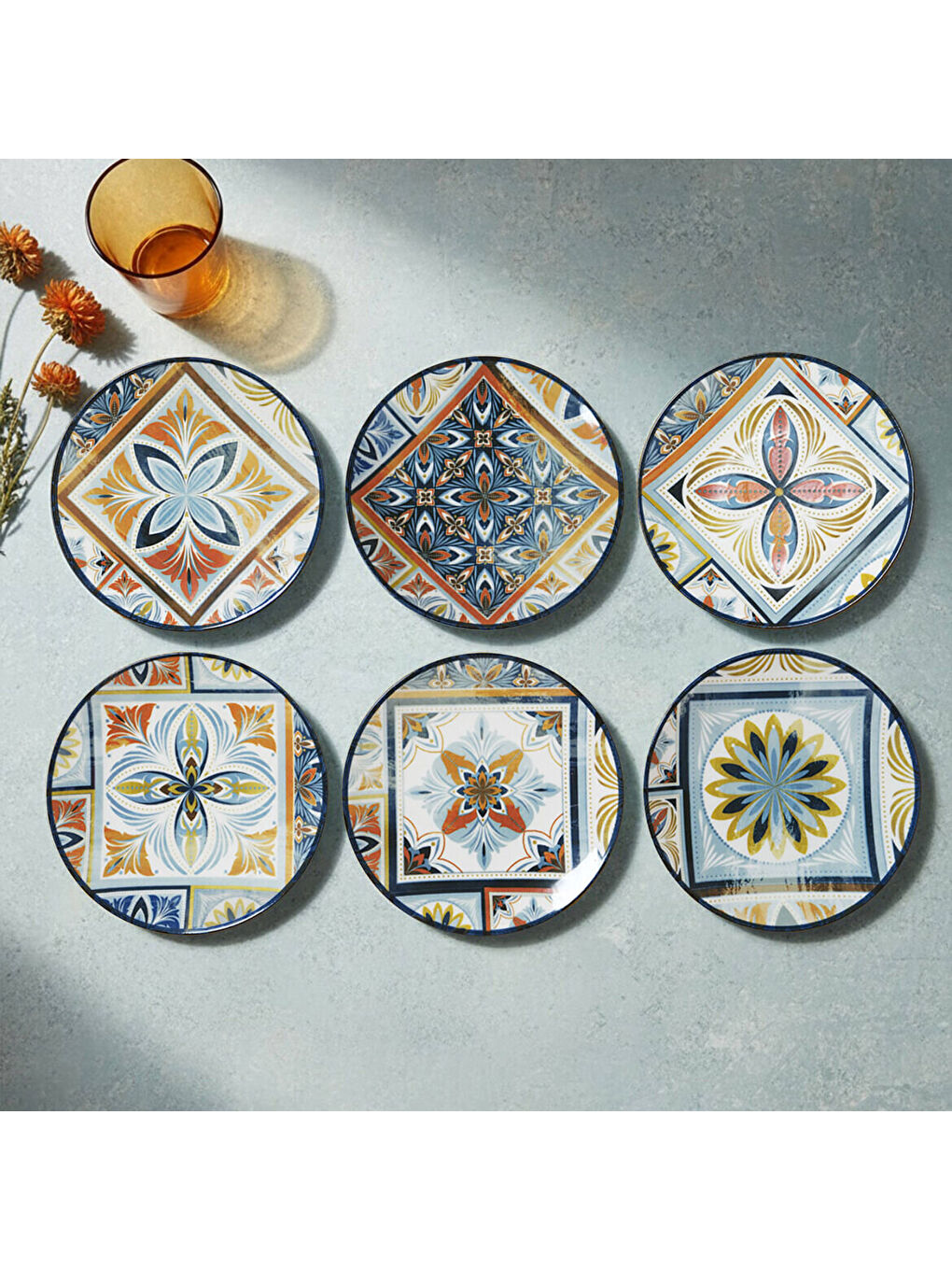 Ekru Camelia Harmony Blue 6 Parça 20 cm Pasta Takımı 4287-3