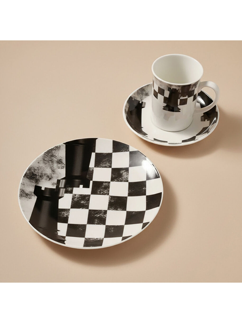 Ekru Camelia 3 Parça Çay Takımı Satranç Kale