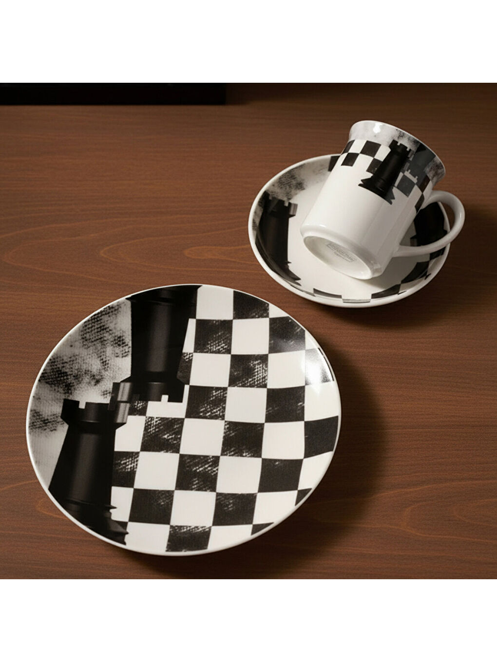 Ekru Camelia 3 Parça Çay Takımı Satranç Kale-1