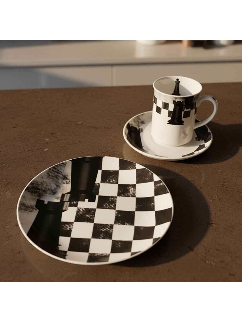 Ekru Camelia 3 Parça Çay Takımı Satranç Kale-2