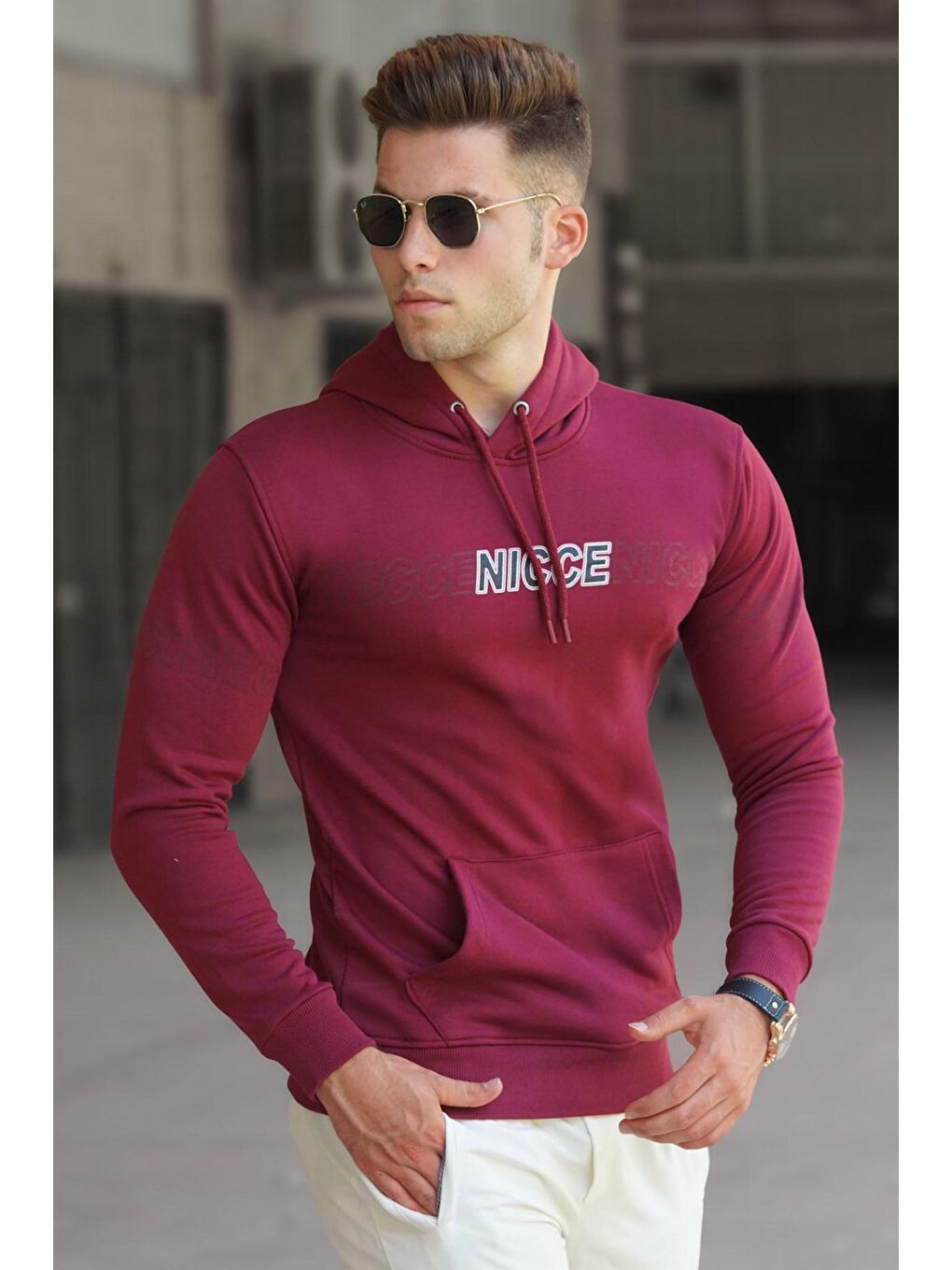 Madmext Bordo Baskılı Erkek Sweatshirt 5305