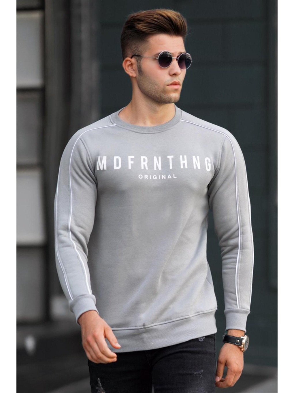 Gri Füme Bisiklet Yaka Sweatshirt 5319