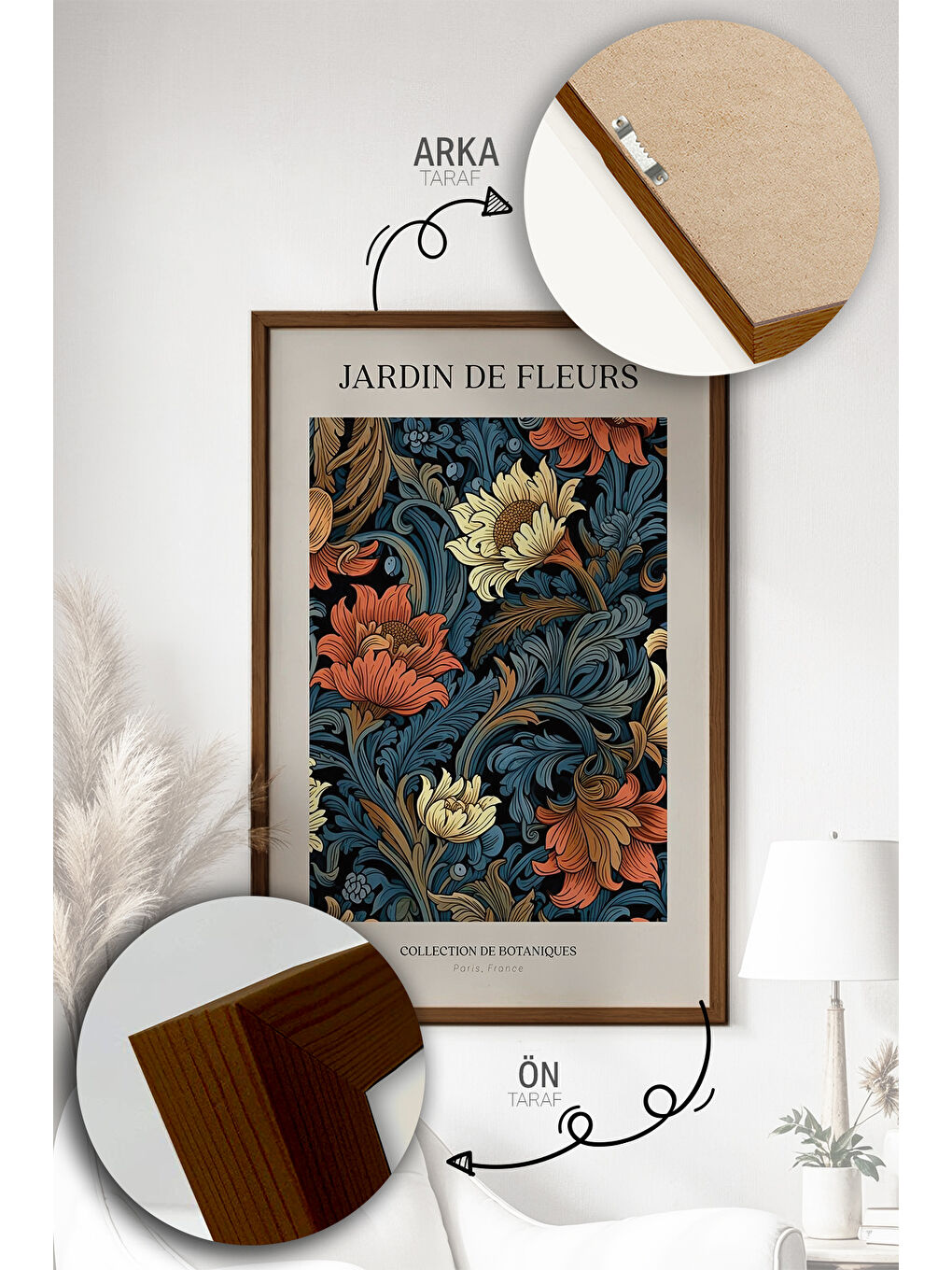 Beyaz Tek Parça Kahverengi Gerçek Ahşap Çerçeveli Tablo Seti - Model 10 - ERSYKHVCRV10-2030-2