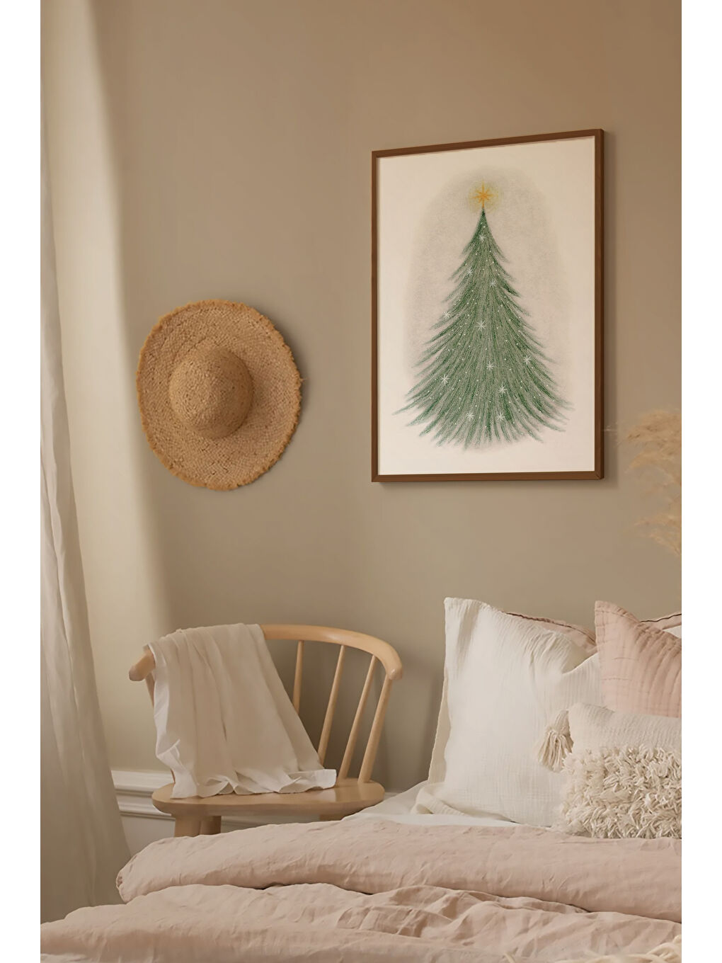 Beyaz Tek Parça Kahverengi Gerçek Ahşap Çerçeveli Tablo Seti - Model 14 - ERSYKHVCRV14-3348