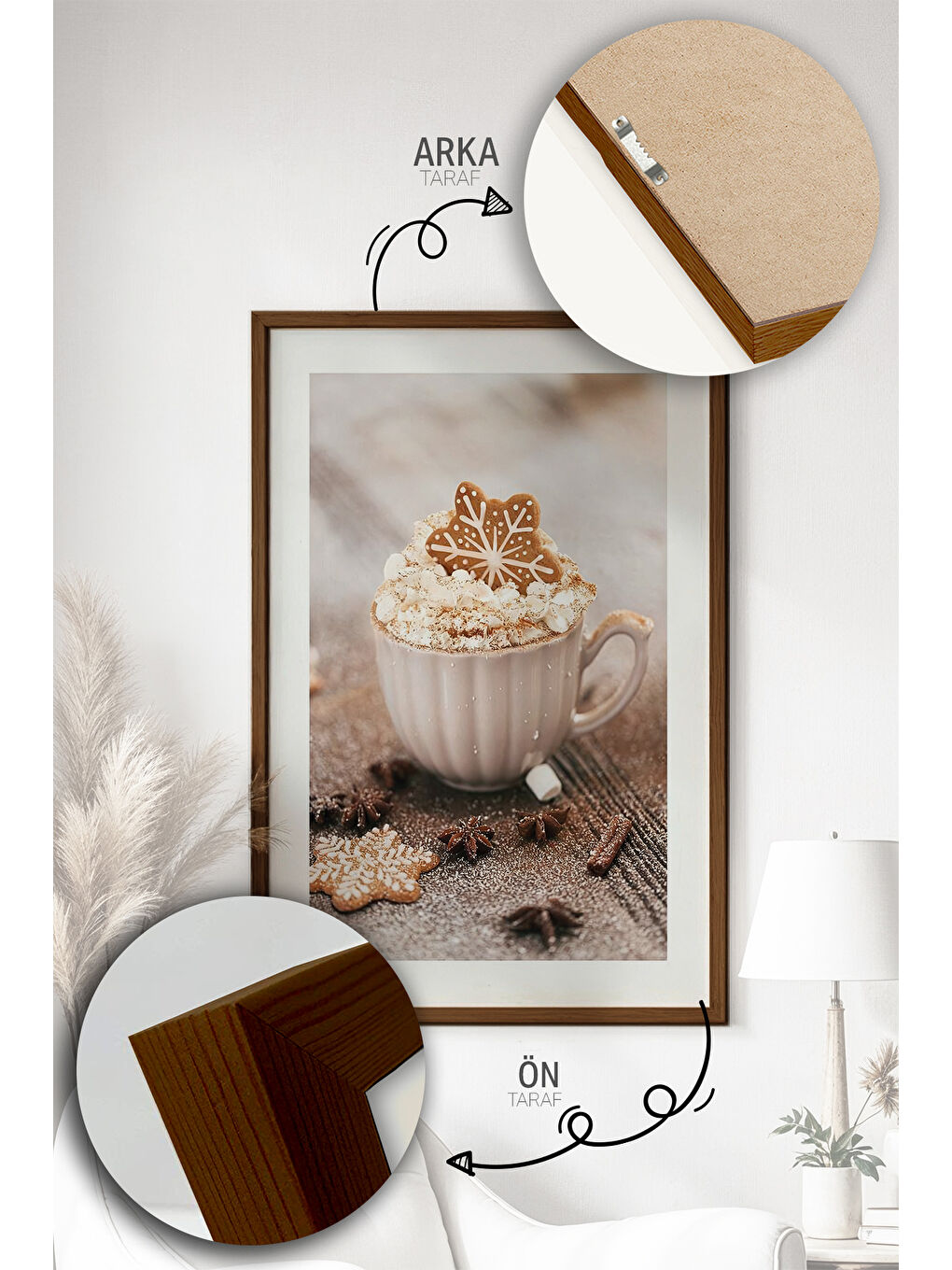 Beyaz Tek Parça Kahverengi Gerçek Ahşap Çerçeveli Tablo Seti - Model 16 - ERSYKHVCRV16-3348-2