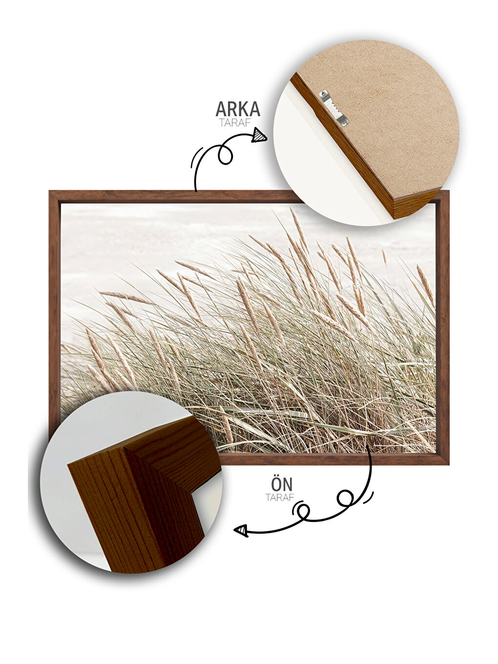 Beyaz Tek Parça Kahverengi Gerçek Ahşap Çerçeveli Tablo Seti - Model 20 - ERSYKHVCRV20-2030-2