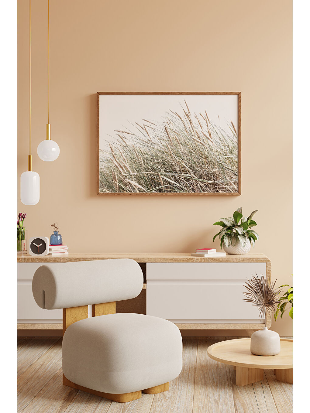 Beyaz Tek Parça Kahverengi Gerçek Ahşap Çerçeveli Tablo Seti - Model 20 - ERSYKHVCRV20-3348