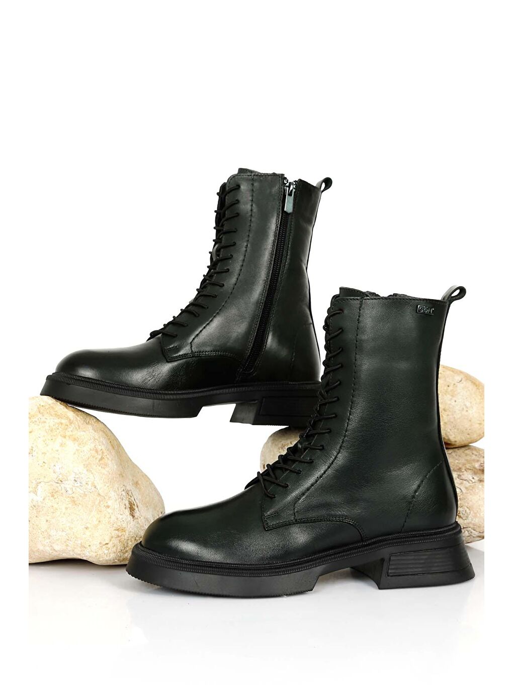 HAKİ  Hakiki Deri Yuvarlak Burun Termo Taban Bağcıklı Fermuarlı Kadın Günlük Postal Bot 51455