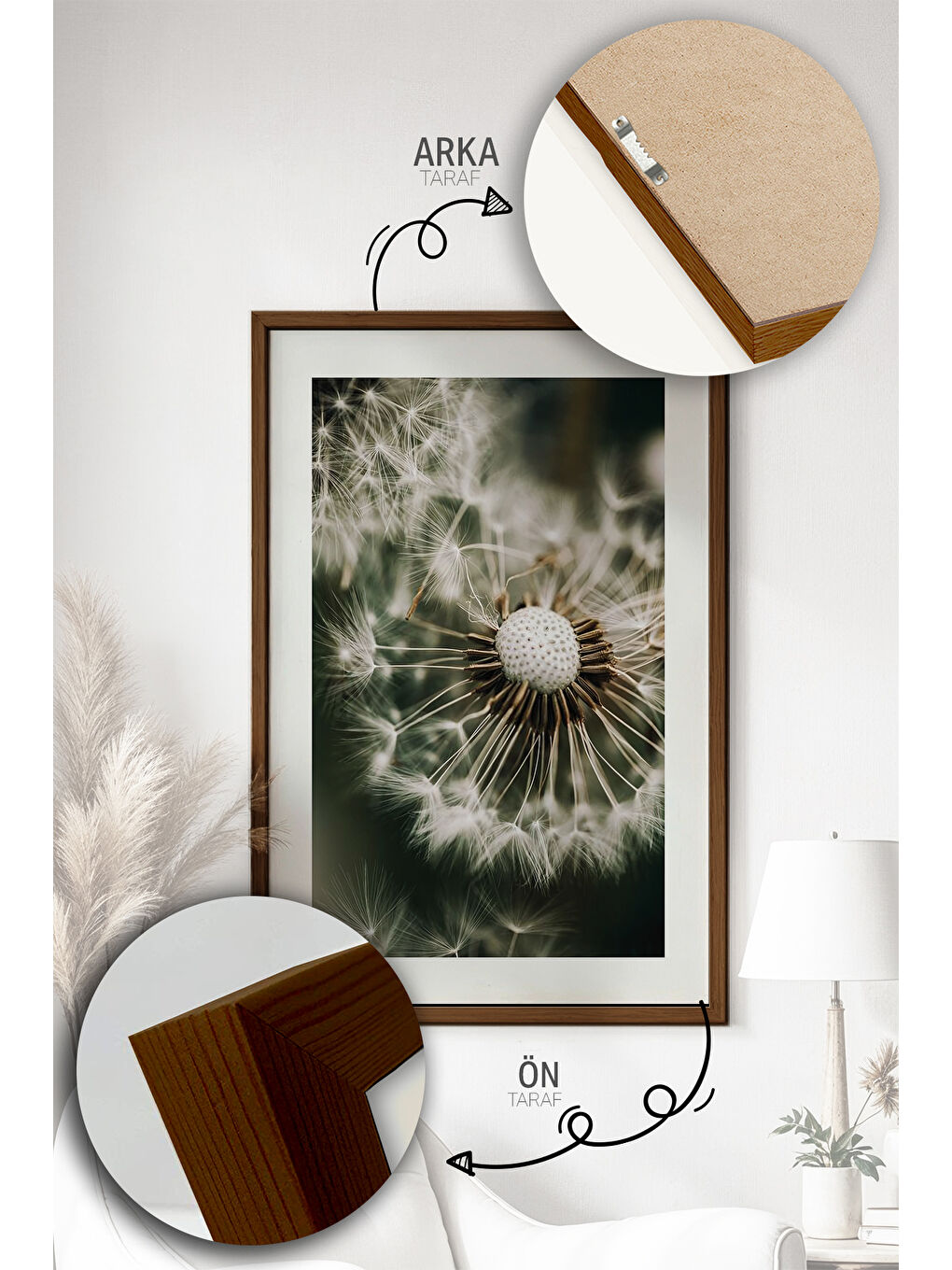 Beyaz Tek Parça Kahverengi Gerçek Ahşap Çerçeveli Tablo Seti - Model 2 - ERSYKHVCRV2-3348-2