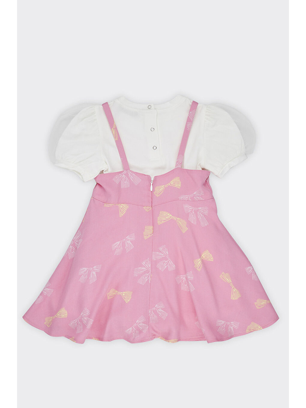 Kız Bebek Desenli İki Parçalı Pembe Elbise-1