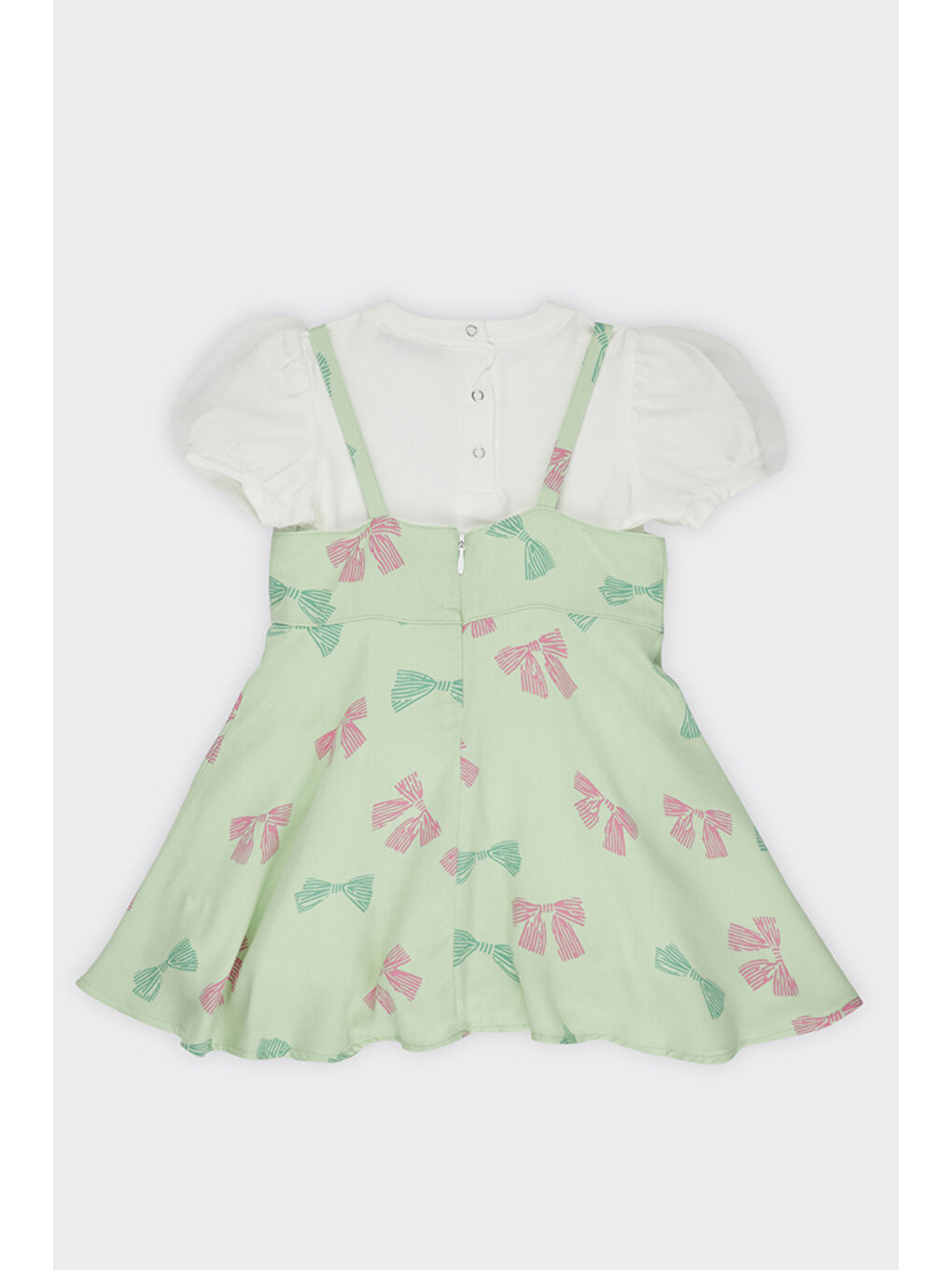 Yeşil Kız Bebek Desenli İki Parçalı Mint Elbise-1