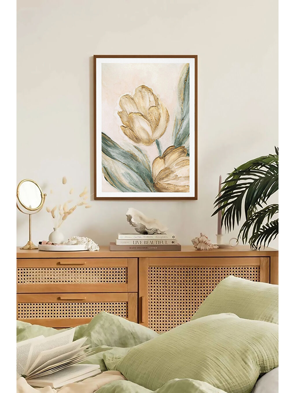 Beyaz Tek Parça Kahverengi Gerçek Ahşap Çerçeveli Tablo Seti - Model 24 - ERSYKHVCRV24-3348