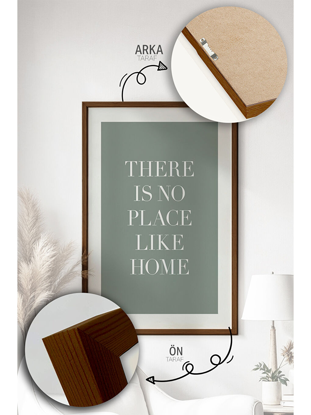 Beyaz Tek Parça Kahverengi Gerçek Ahşap Çerçeveli Tablo Seti - Model 25 - ERSYKHVCRV25-2030-2