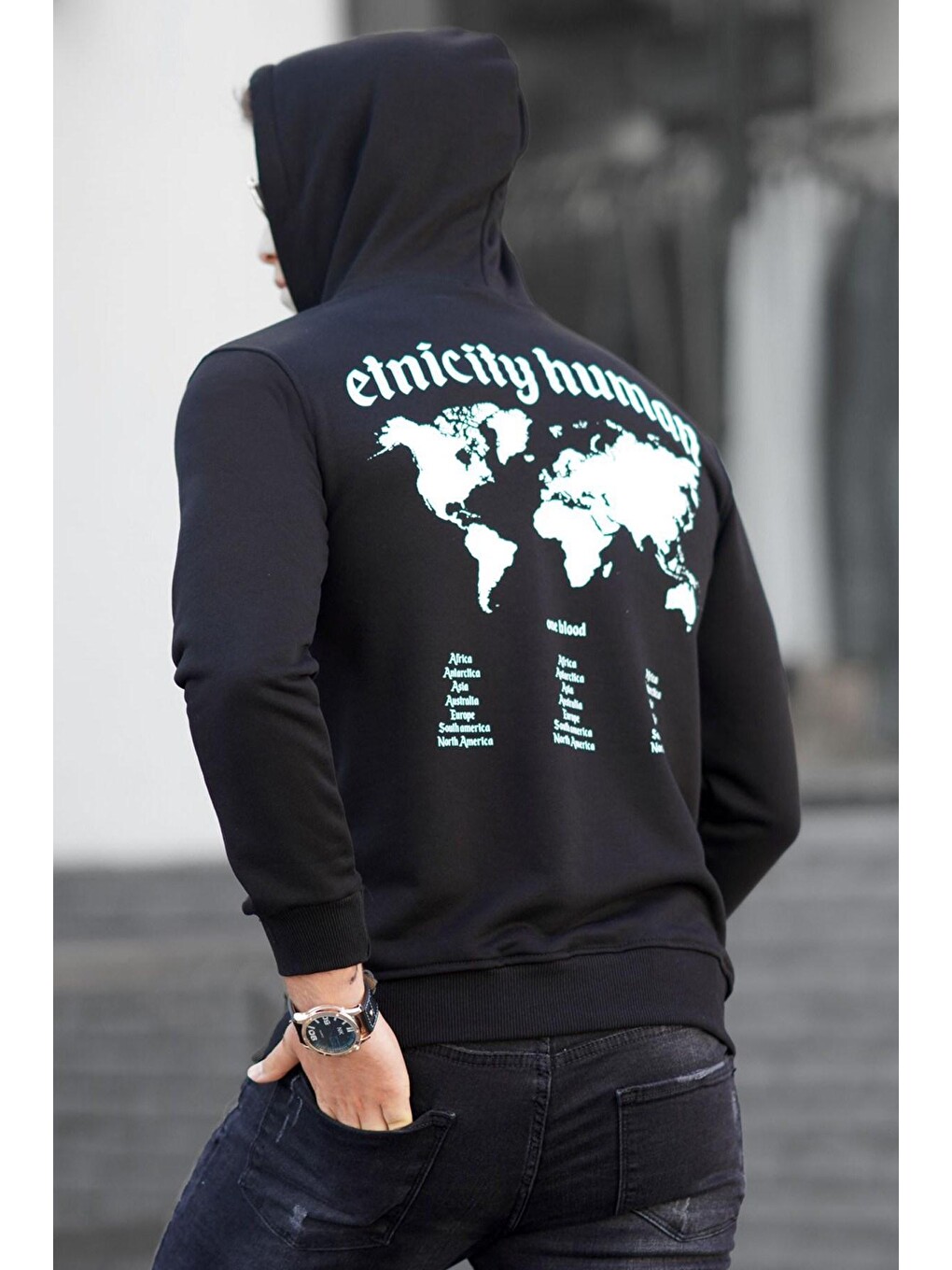 Siyah Baskılı Erkek Kapüşonlu Sweatshirt 5297-1