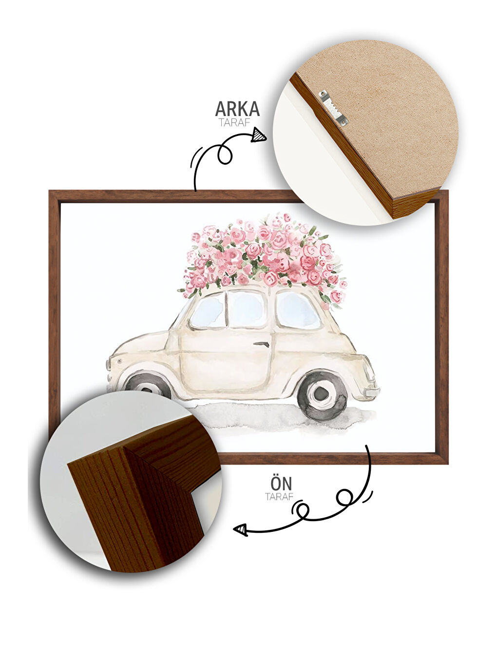 Beyaz Tek Parça Kahverengi Gerçek Ahşap Çerçeveli Tablo Seti - Model 27 - ERSYKHVCRV27-3348-2