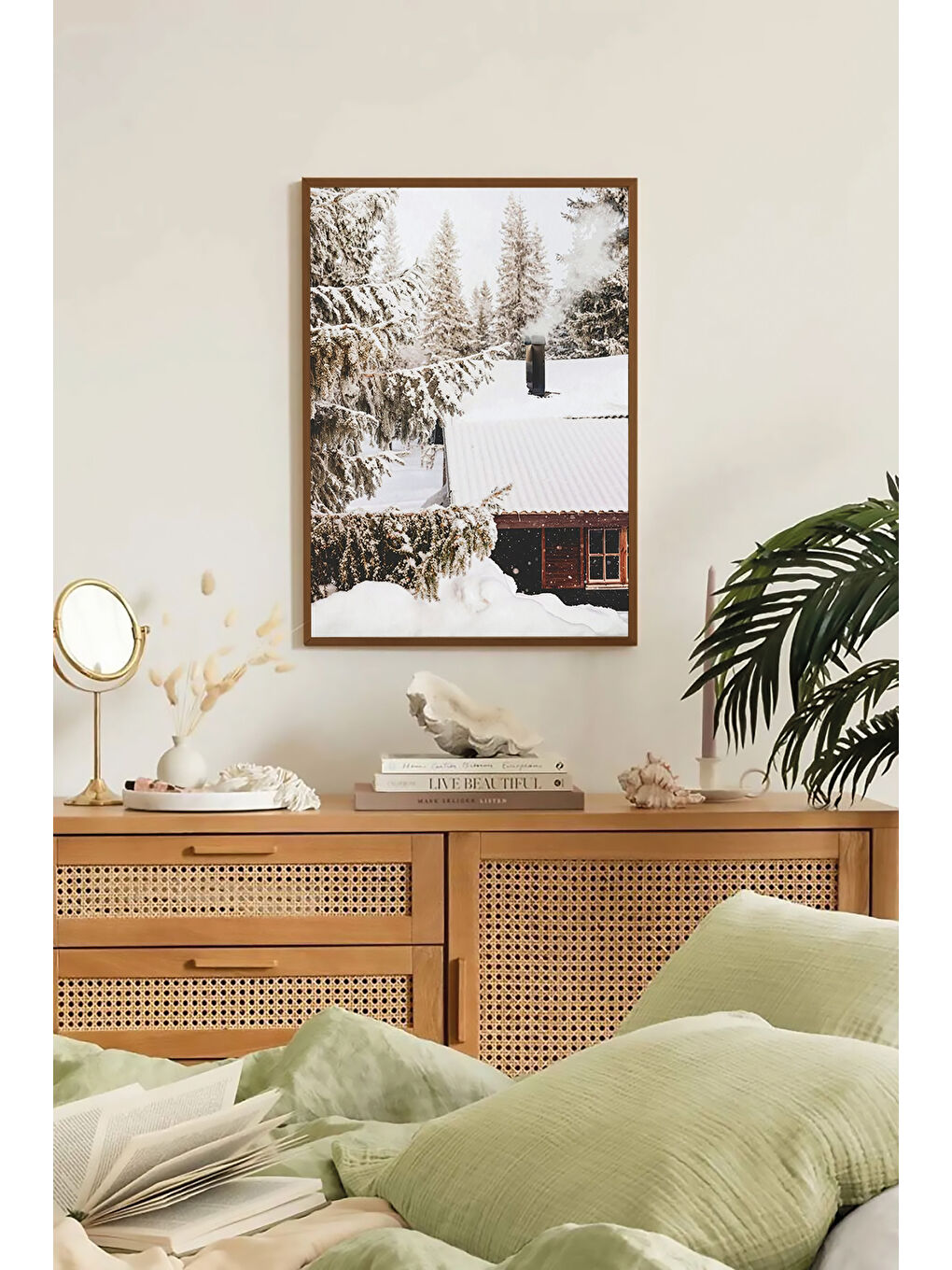 Beyaz Tek Parça Kahverengi Gerçek Ahşap Çerçeveli Tablo Seti - Model 30 - ERSYKHVCRV30-3348