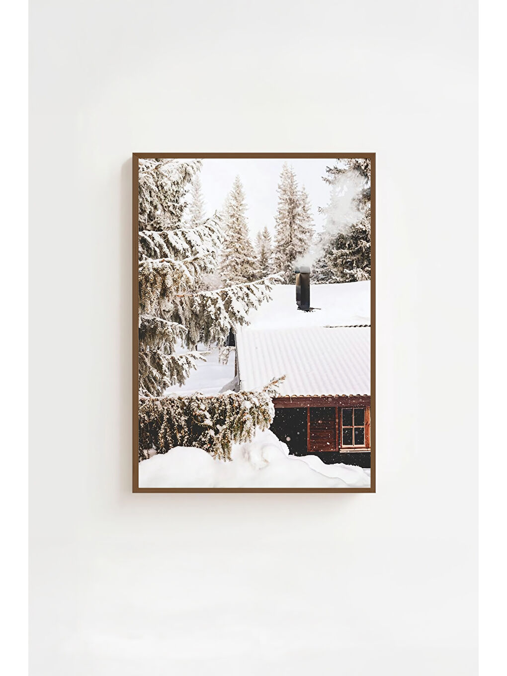 Beyaz Tek Parça Kahverengi Gerçek Ahşap Çerçeveli Tablo Seti - Model 30 - ERSYKHVCRV30-3348-1