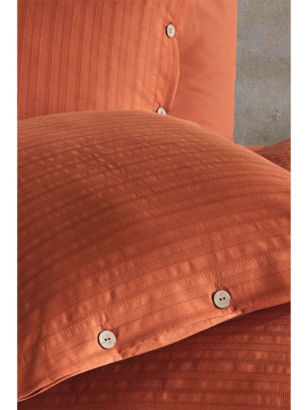 Kahverengi %100 Pamuk Tek Kişilik Düğmeli Nevresim Seti Arsida Kiremit-1