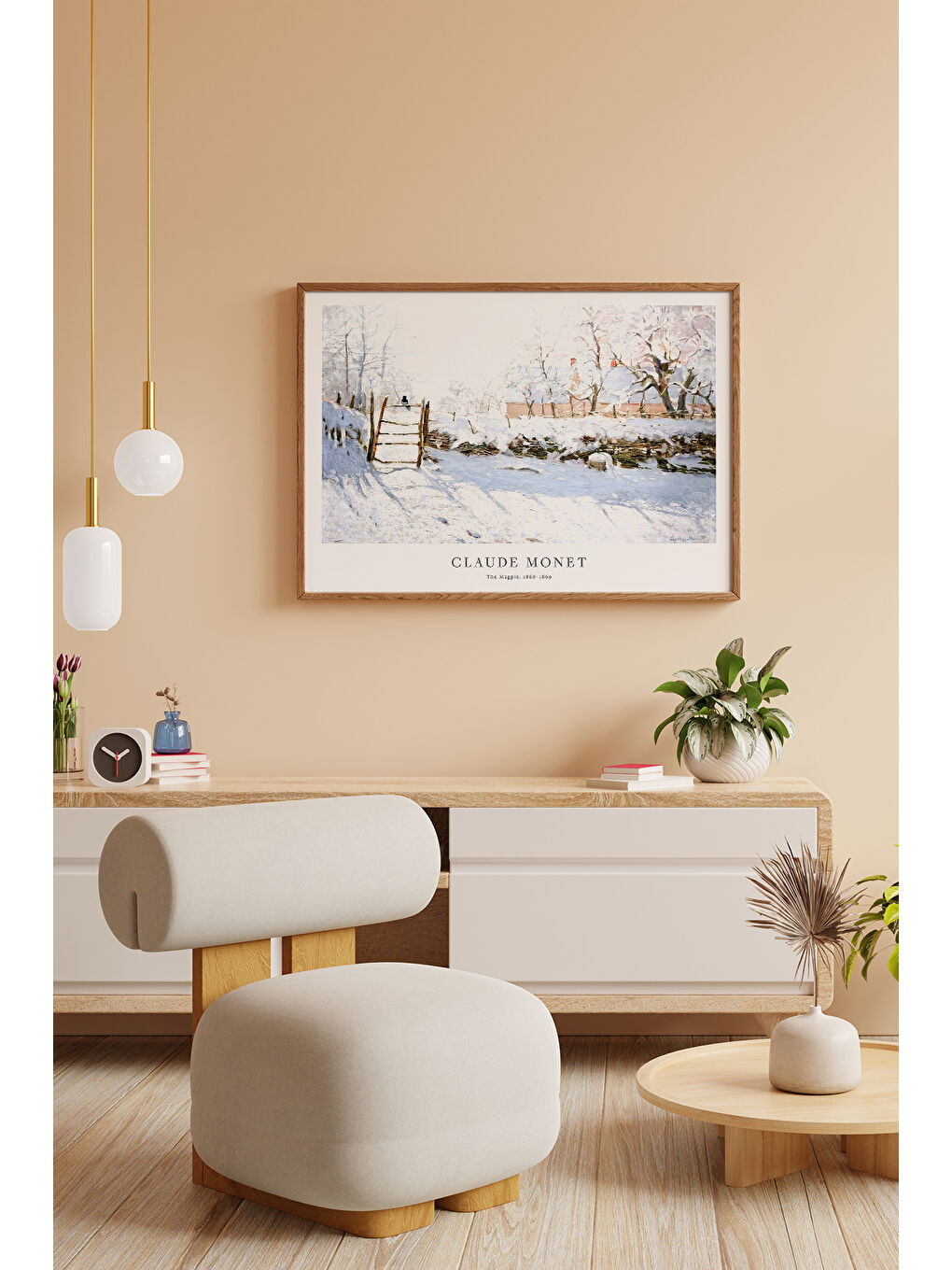 Beyaz Tek Parça Kahverengi Gerçek Ahşap Çerçeveli Tablo Seti - Model 34 - ERSYKHVCRV34-3348