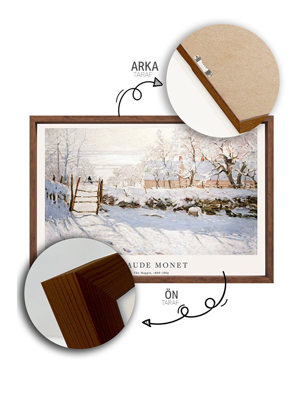 Beyaz Tek Parça Kahverengi Gerçek Ahşap Çerçeveli Tablo Seti - Model 34 - ERSYKHVCRV34-3348-2