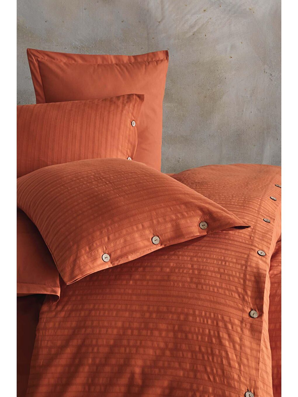 Kahverengi %100 Pamuk Tek Kişilik Düğmeli Nevresim Seti Arsida Kiremit-2