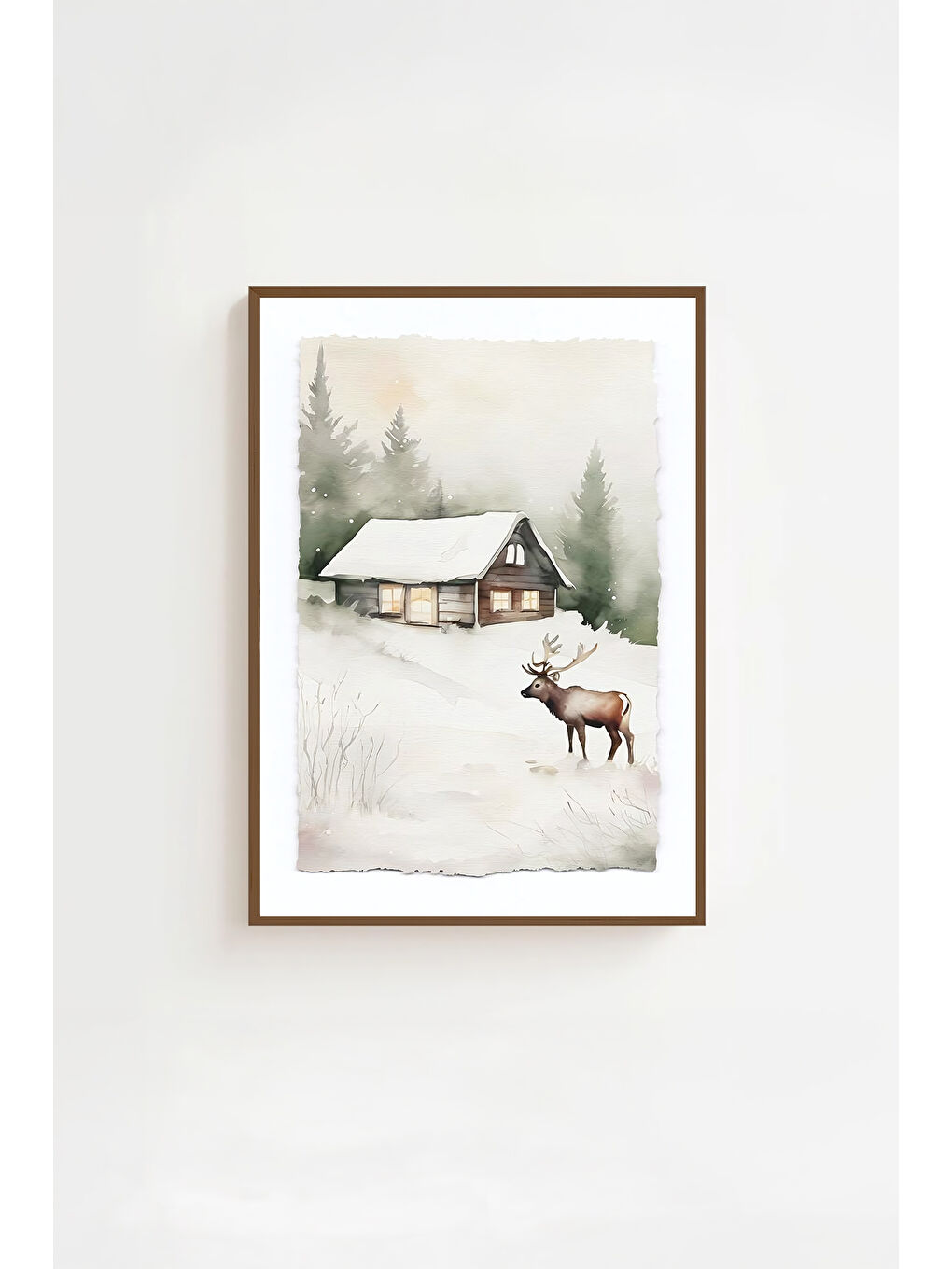 Beyaz Tek Parça Kahverengi Gerçek Ahşap Çerçeveli Tablo Seti - Model 35 - ERSYKHVCRV35-3348-1