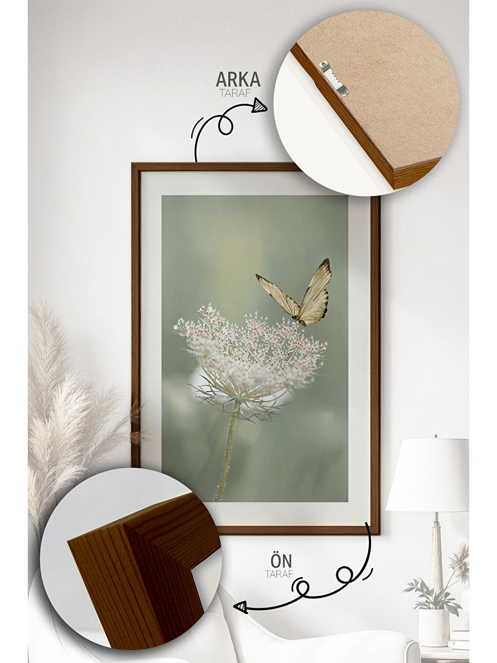 Beyaz Tek Parça Kahverengi Gerçek Ahşap Çerçeveli Tablo Seti - Model 37 - ERSYKHVCRV37-2030-2