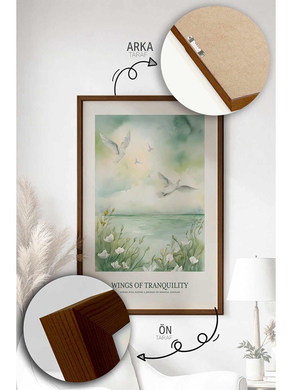 Beyaz Tek Parça Kahverengi Gerçek Ahşap Çerçeveli Tablo Seti - Model 39 - ERSYKHVCRV39-3348-2