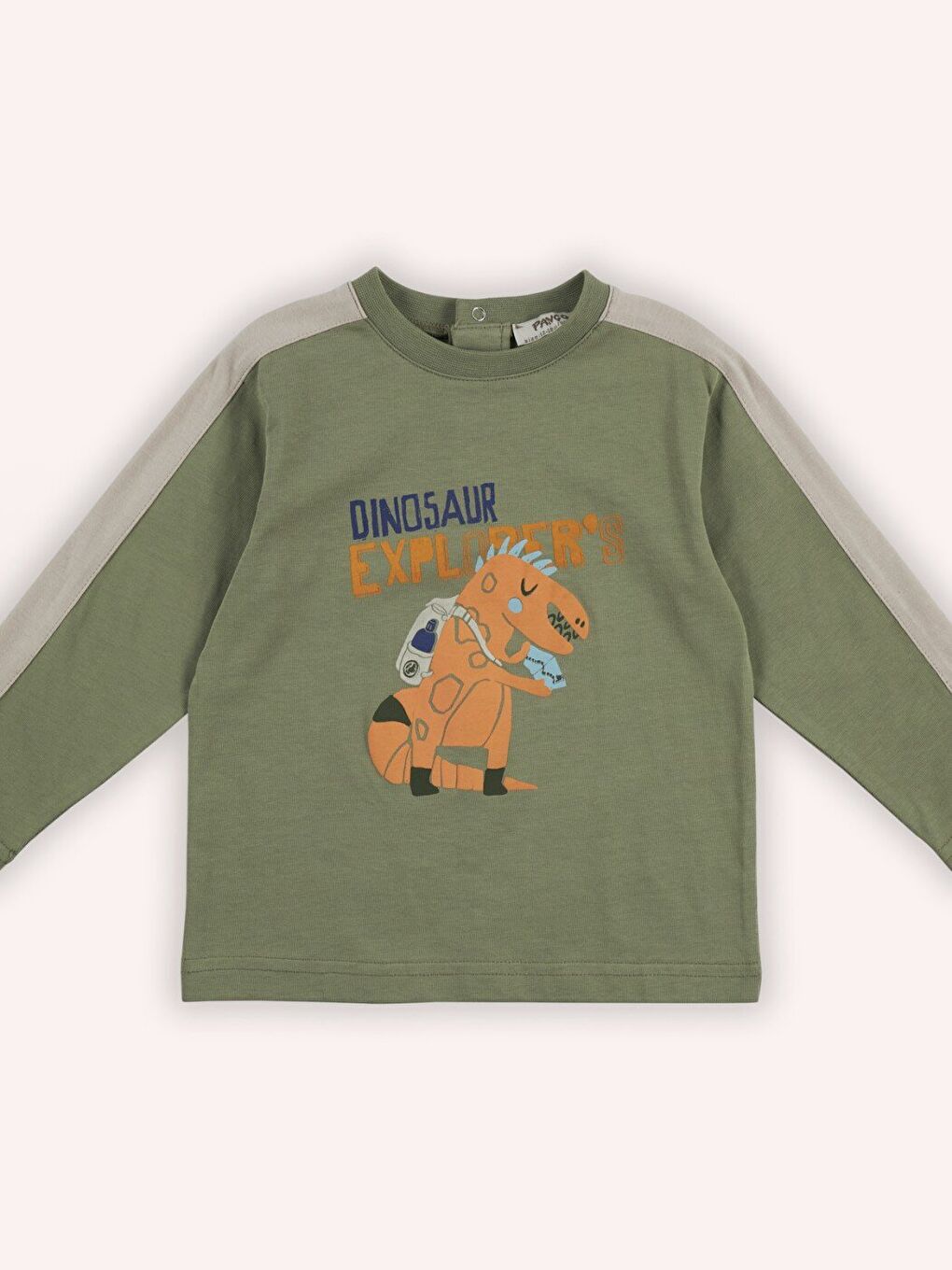 Erkek Bebek Baskılı Uzun Kollu Bej Tişört
