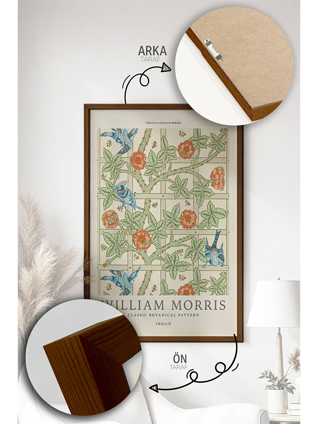 Beyaz Tek Parça Kahverengi Gerçek Ahşap Çerçeveli Tablo Seti - Model 40 - ERSYKHVCRV40-2030-2