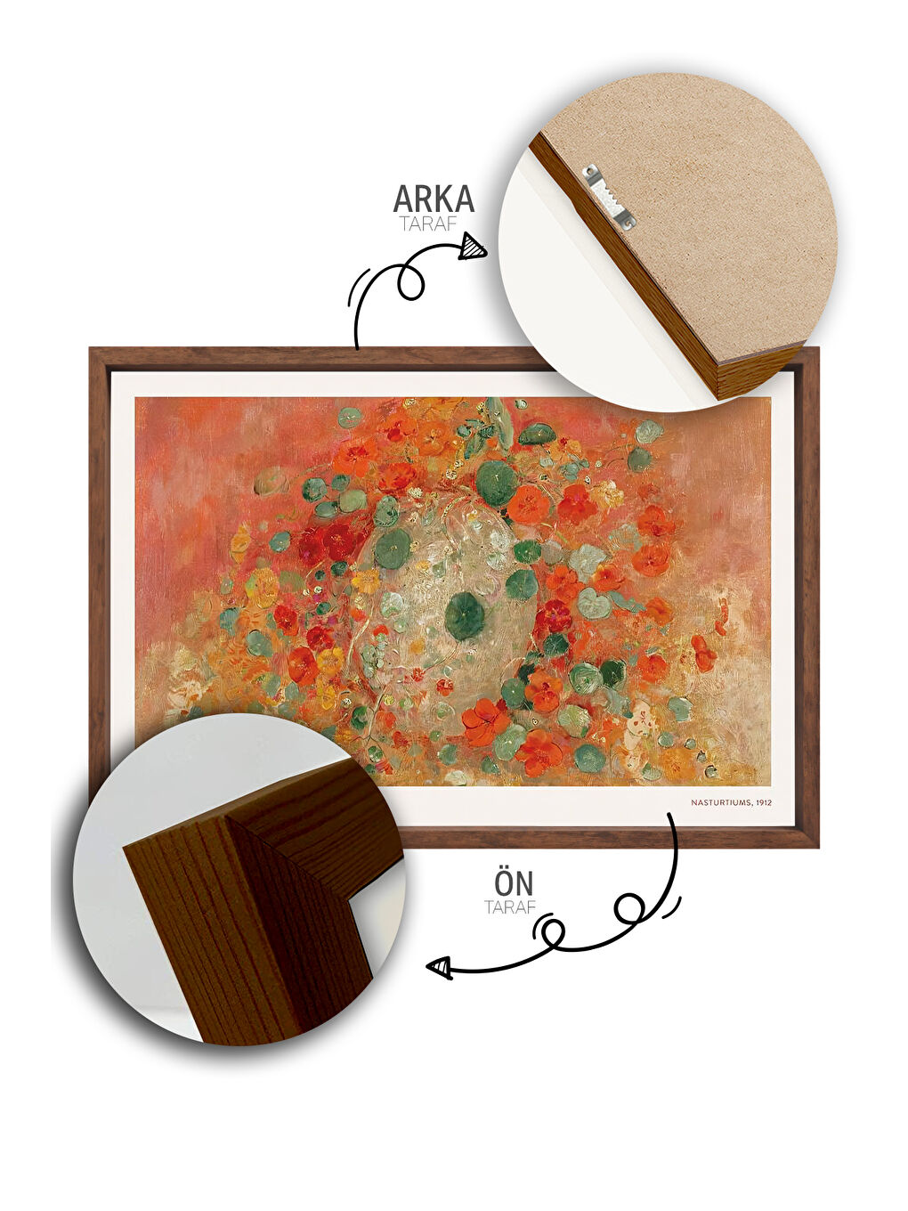 Beyaz Tek Parça Kahverengi Gerçek Ahşap Çerçeveli Tablo Seti - Model 41 - ERSYKHVCRV41-3348-2