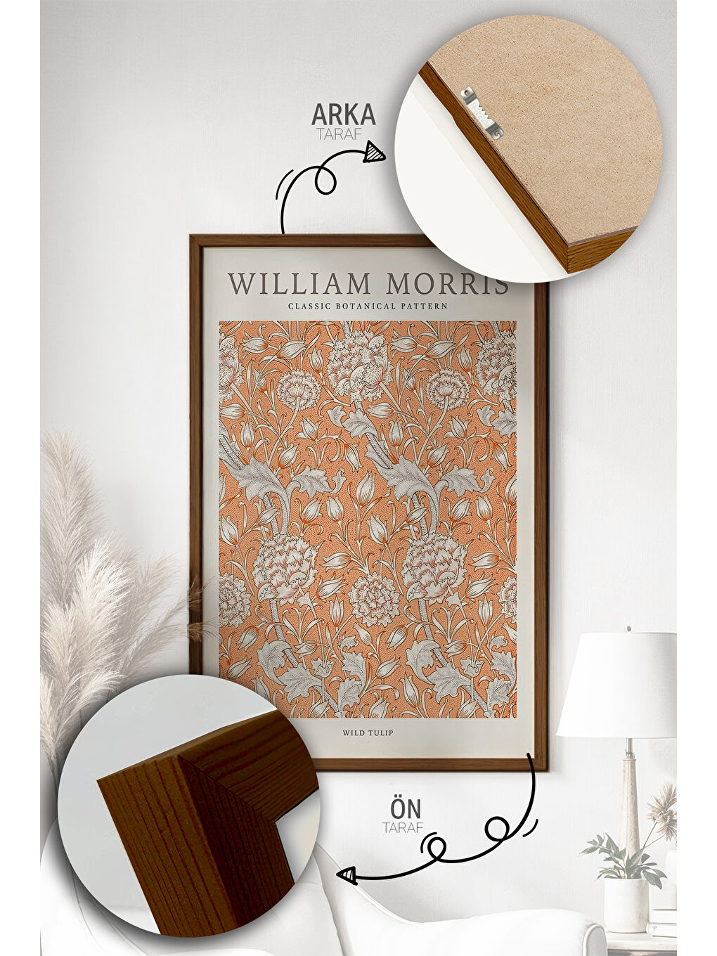 Beyaz Tek Parça Kahverengi Gerçek Ahşap Çerçeveli Tablo Seti - Model 42 - ERSYKHVCRV42-3348-2