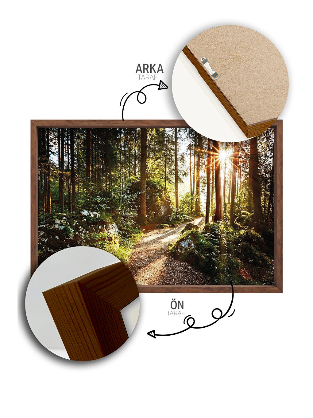 Beyaz Tek Parça Kahverengi Gerçek Ahşap Çerçeveli Tablo Seti - Model 4 - ERSYKHVCRV4-3348-2