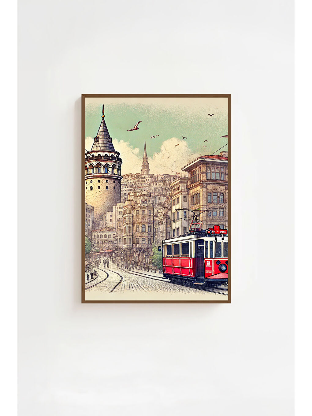 Beyaz Tek Parça Kahverengi Gerçek Ahşap Çerçeveli Tablo Seti - Model 45 - ERSYKHVCRV45-3348-1