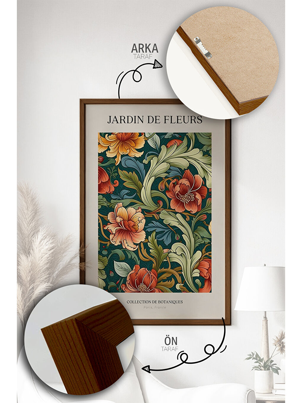 Beyaz Tek Parça Kahverengi Gerçek Ahşap Çerçeveli Tablo Seti - Model 8 - ERSYKHVCRV8-3348-2