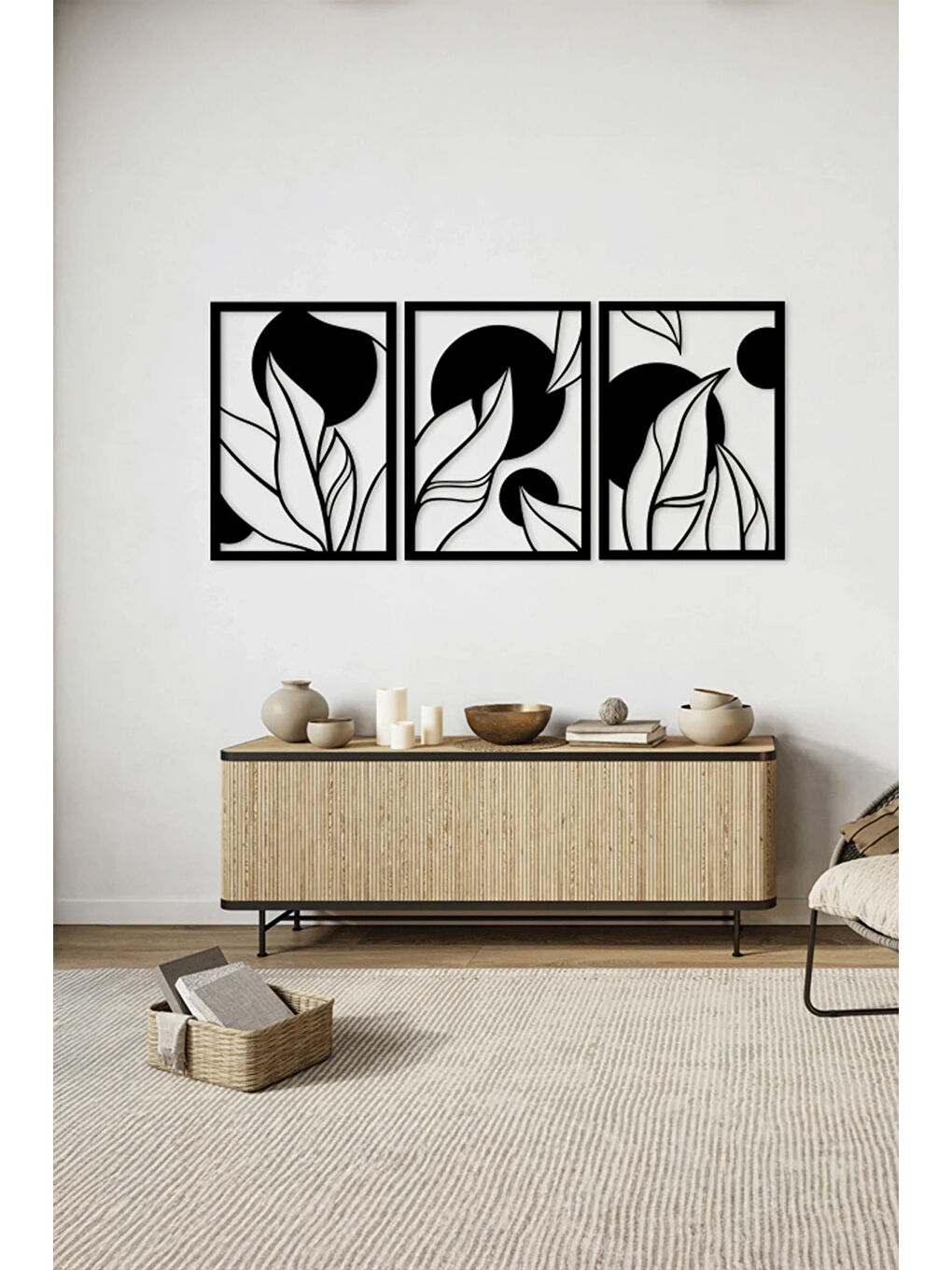 Beyaz 3 Parça Floral Çiçekler Temalı Lazer Kesim Mdf Tablo Seti - Model 1 - ERSYLAZERMDL1-3348-1