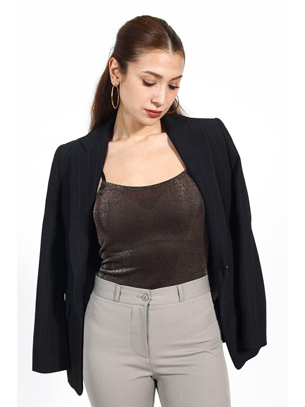 Sarı Kadın Simli Askılı Bodysuit  Atlet 5114-3