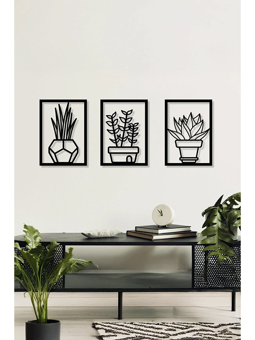 Beyaz 3 Parça Vazoda Çiçekler Temalı Lazer Kesim Mdf Tablo Seti - Model 2 - ERSYLAZERMDL2-1520-2