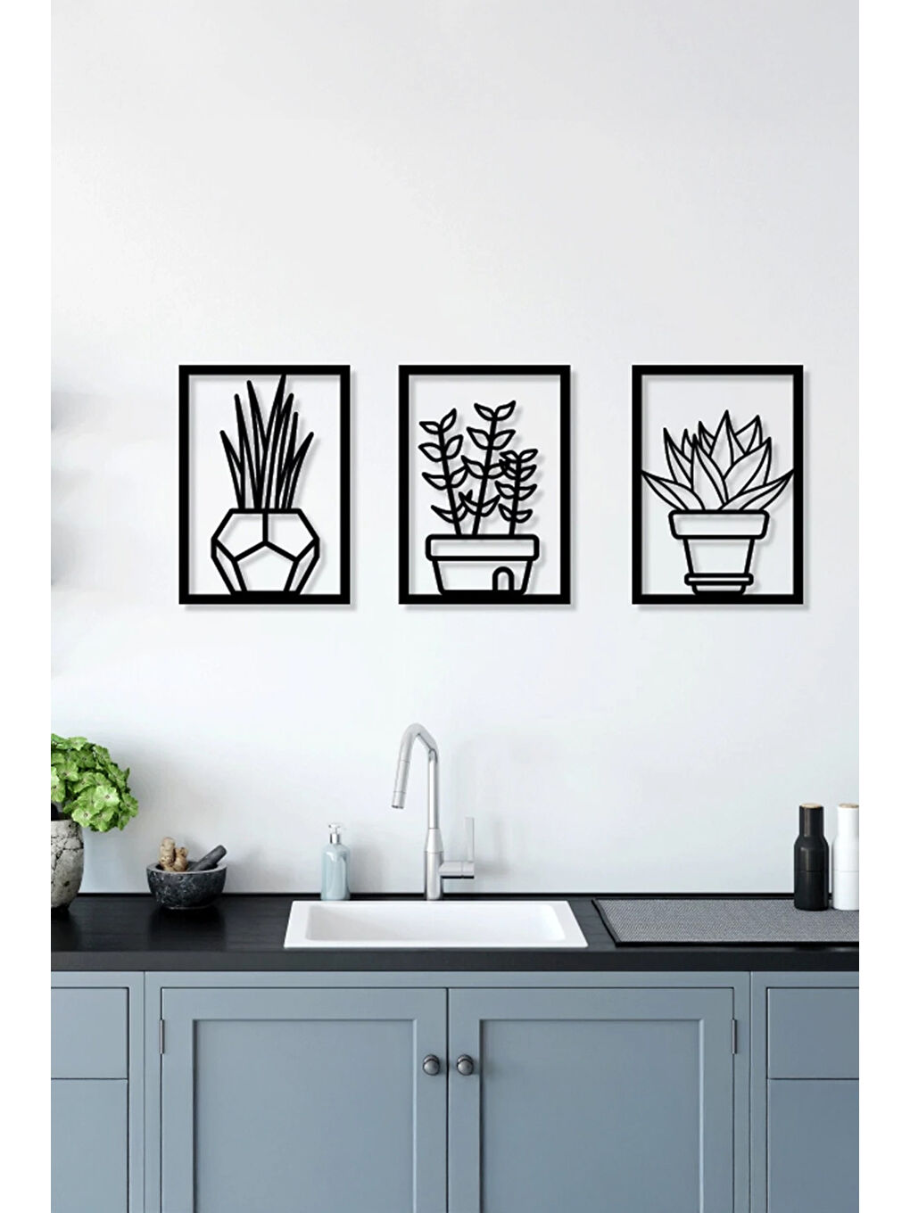 Beyaz 3 Parça Vazoda Çiçekler Temalı Lazer Kesim Mdf Tablo Seti - Model 2 - ERSYLAZERMDL2-2030-1