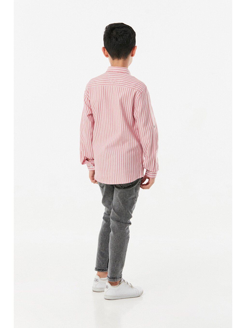 Kırmızı Çizgili Kolu Katlamalı Erkek Çocuk Gömlek-2