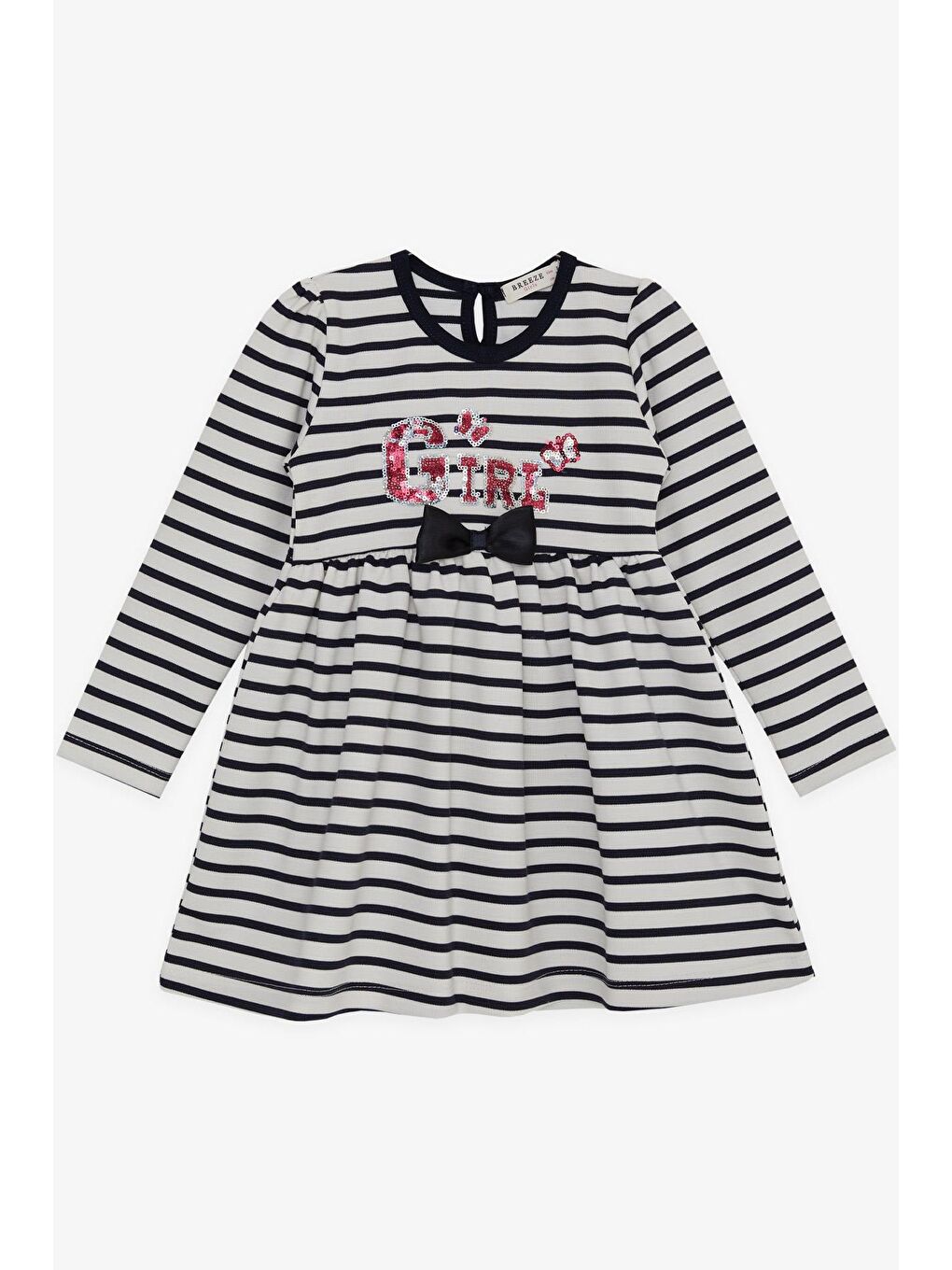 Kız Çocuk Uzun Kollu Elbise Pullu Yazı Baskılı Fiyonklu Ekru (3 Yaş)