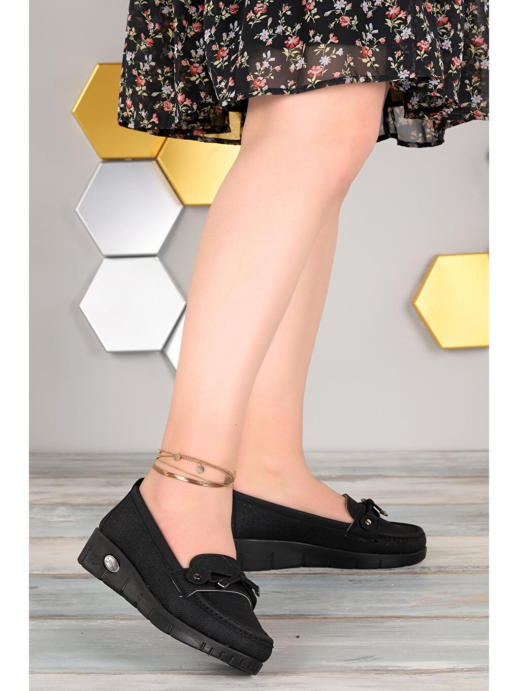 Siyah Günlük Fiyonklu Kadın Babet Ayakkabı Cns 1976