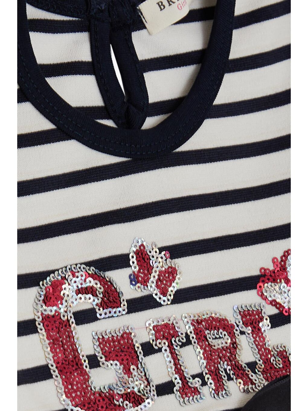 Kız Çocuk Uzun Kollu Elbise Pullu Yazı Baskılı Fiyonklu Ekru (3 Yaş)-2