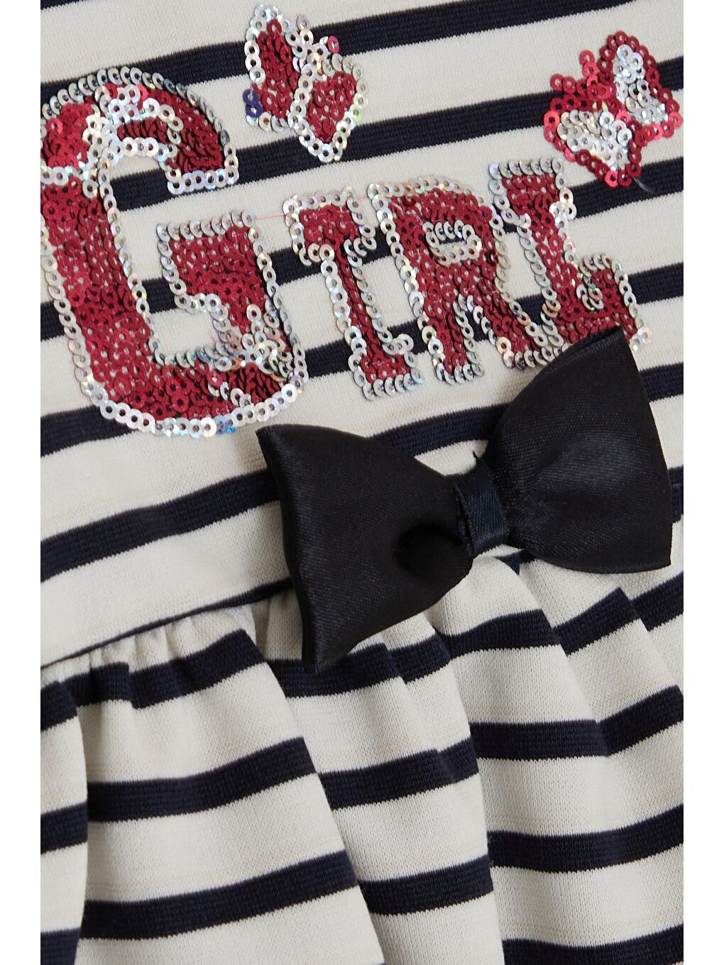 Kız Çocuk Uzun Kollu Elbise Pullu Yazı Baskılı Fiyonklu Ekru (3 Yaş)-3